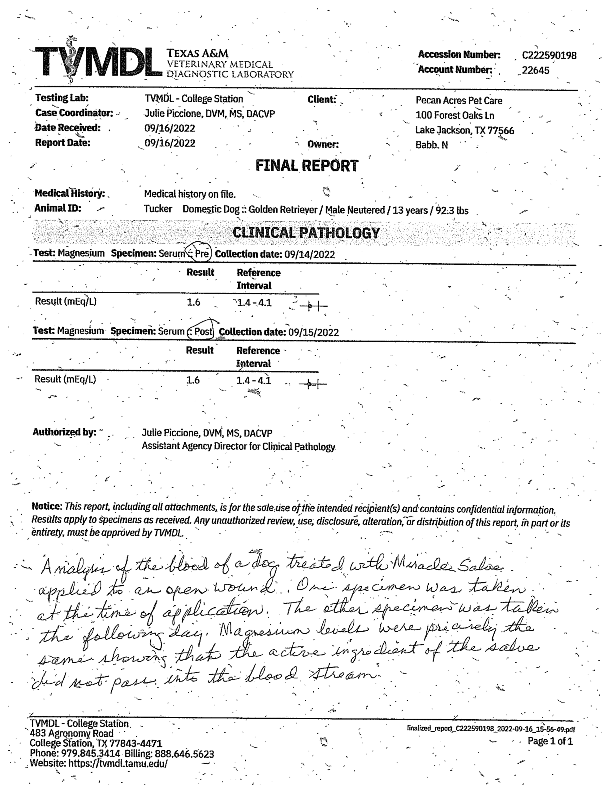 Texas A&M Veterinary Lab Report – Magalum Miracle Salve Case Study